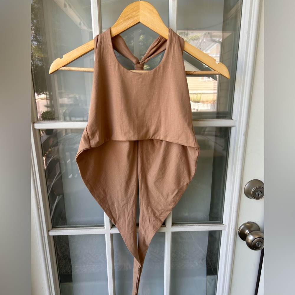 Lotus Tribe light brown crop top tTie-Back halter large X-Large